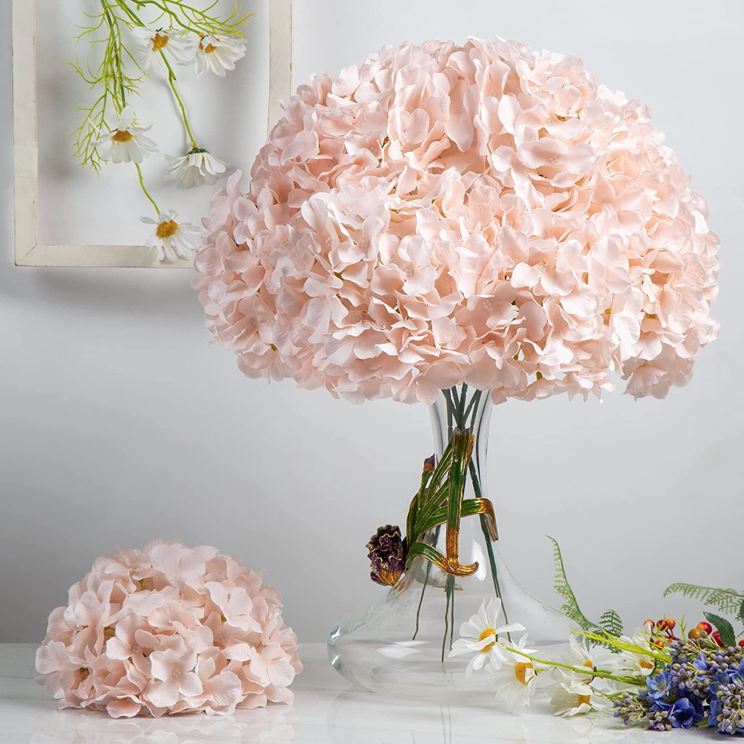 Silk Hydrangea Artificial Flowers Heads with Stems for Wedding Home Decor Pack of 6 (Purple)