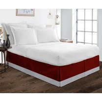D.N.G. BEDDINGS 1 Piece Split Corner Two Tone Tailored Bed Skirt, Full Size 10 Inch Deep Pocket, 800 Thread Count, 100% Egyptian Cotton, Solid Burgundy/Silver Color.