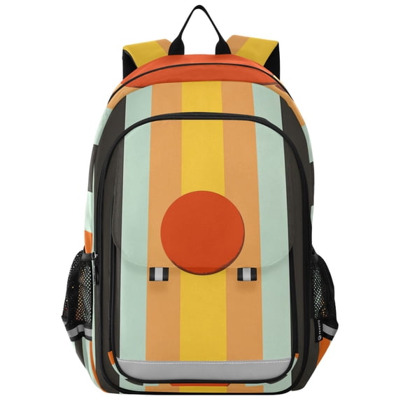 FORMRS Unisex School Backpack 17" Student Travel Bag with Laptop Compartment, Stripes and Circle