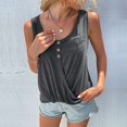 thumbnail image 3 of Blusa sin mangas con botones torcidos Cuello redondo Camisa sin mangas con dobladillo torcido para verano Gris oscuro S, 3 of 7