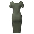 thumbnail image 3 of A2Y Women's Solid Fitted Classic Short Sleeve Premium Cotton Midi Dress Dark Olive S, 3 of 5