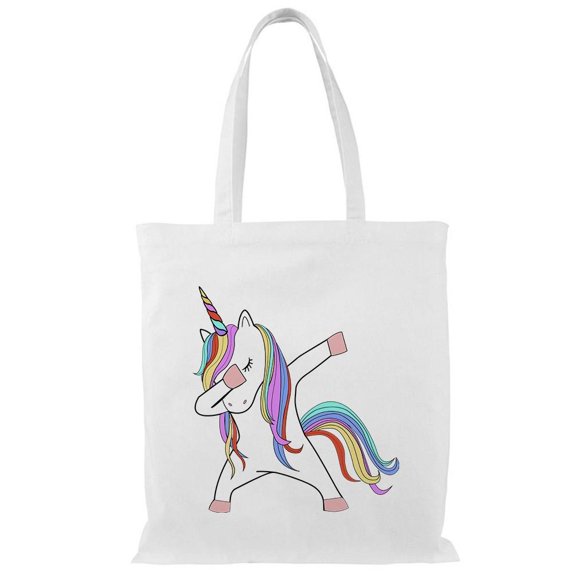 Smartprints Colorful Dabbing Unicorn Tote Bag - Image by Shutterstock, One Size Cotton Canvas Tote Bag