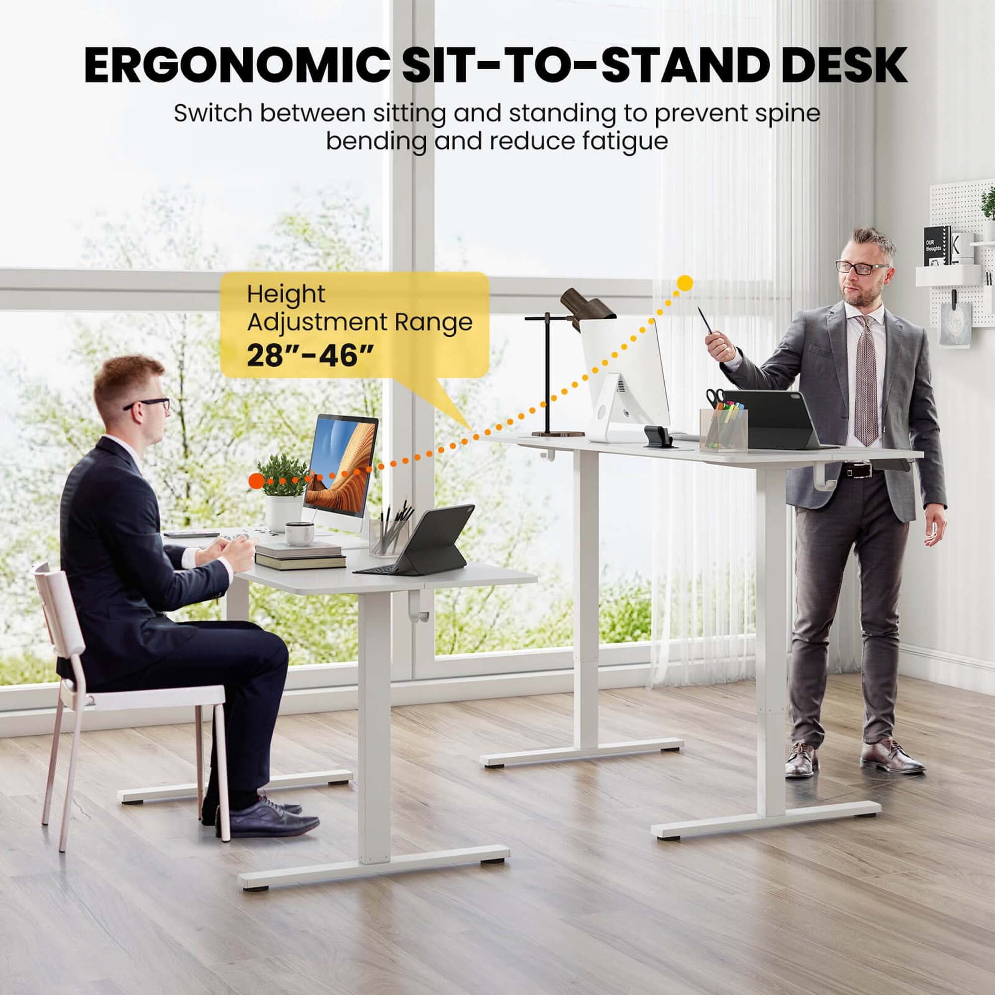 Costway 63 x 24 Inch Sit Stand Desk Height Adjustable Electric Standing Desk White