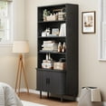 thumbnail image 6 of 71" Tall Bookshelf, 4-Tier Bookcase with Storage Cabinet & Adjustable Shelves, Floor Standing Wooden Bookshelf with Sliding Door and Adjustable Footpad, for Home Office, Living Room, Black, 6 of 8