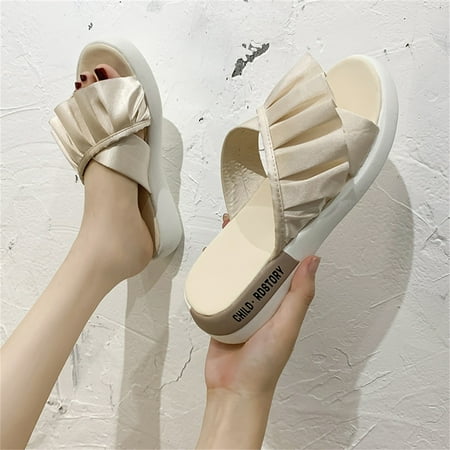 

NEGJ Women s Shoes Thick Sole Ruffle Edge Fashion Outer Wear Solid Color Sandals