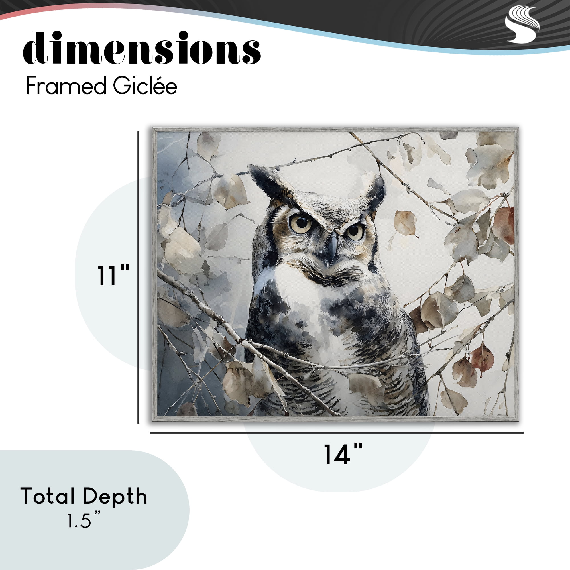 Stupell Industries Horned Owl Perched Gray Framed Giclee Art, design by Franklyn Gregory