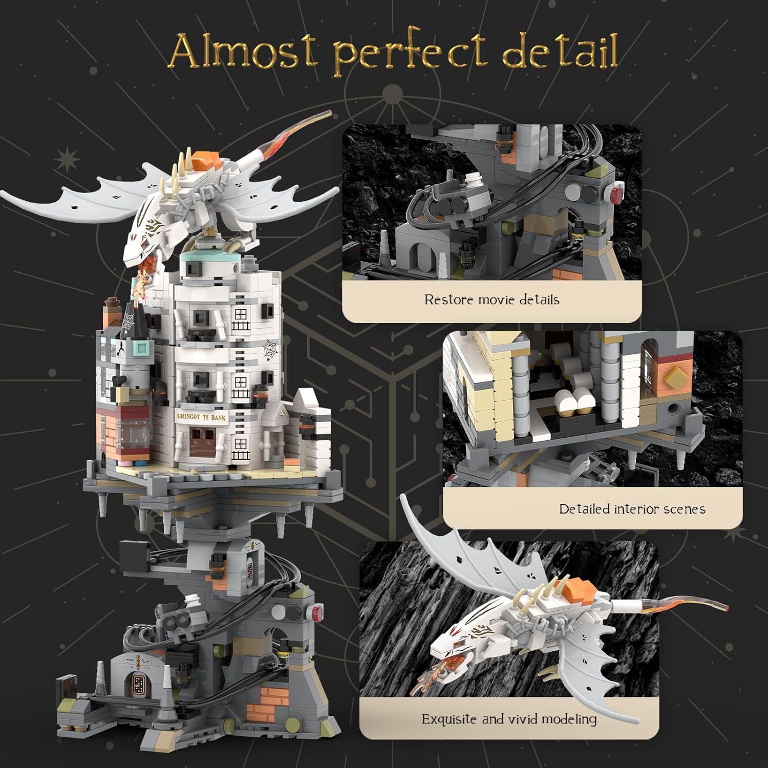 Harry Wizarding Bank Building Set Potter Architecture Model Compatible with Lego 1056Pcs