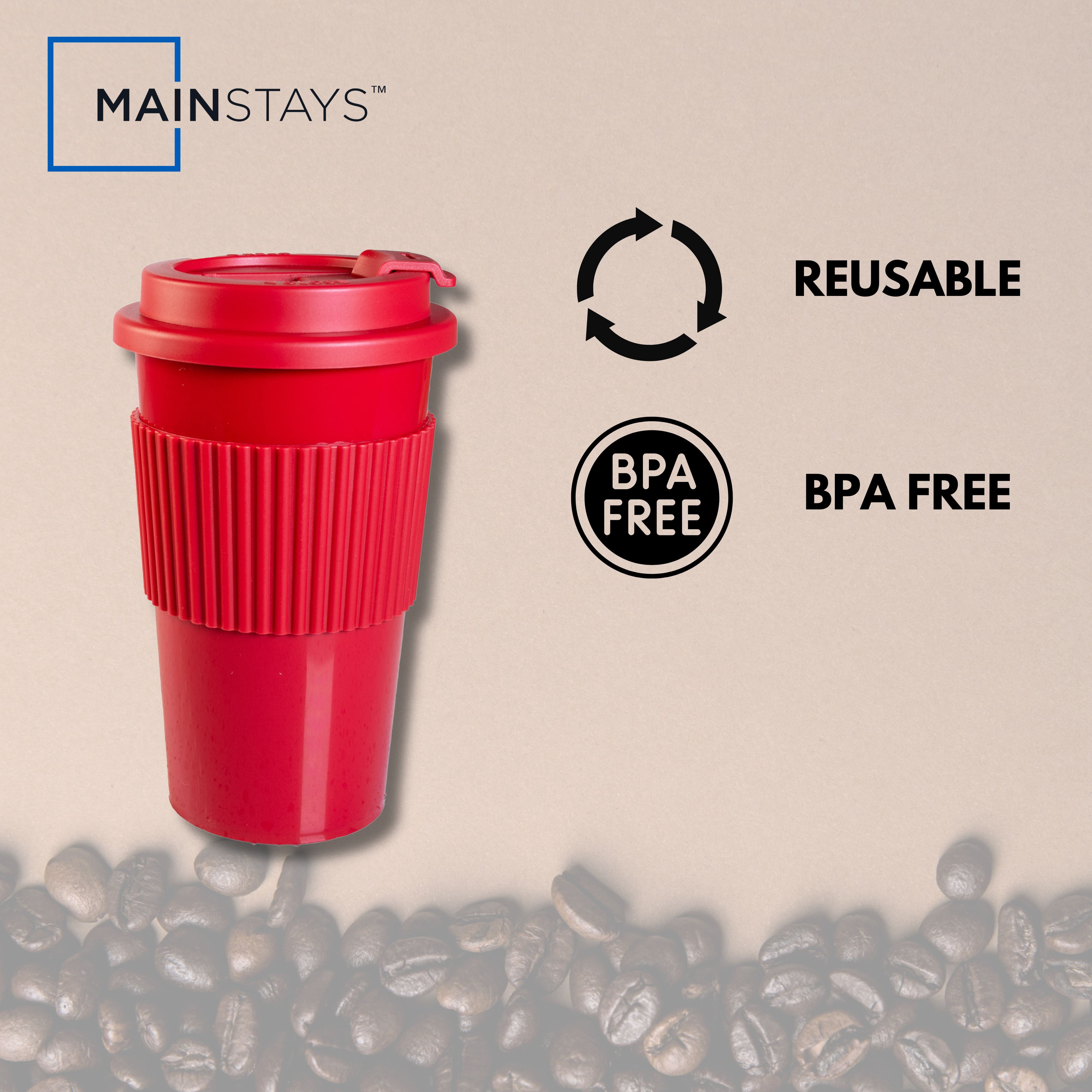 Mainstays 18oz Plastic To Go Coffee Tumbler, Red Perfect for Your On-The-Go Beverages