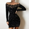 thumbnail image 3 of Galener form-fitting, silver-embossed, one-shoulder, body-hugging black dress, 3 of 6