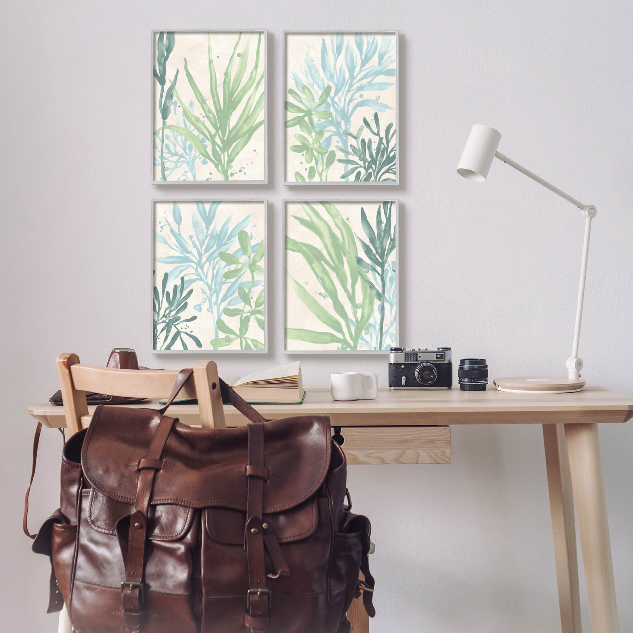 Stupell Industries Layered Plants Botanical Leaves Graphic Art Gray Framed Art Print Wall Art, Set of 4, Design by June Erica Vess