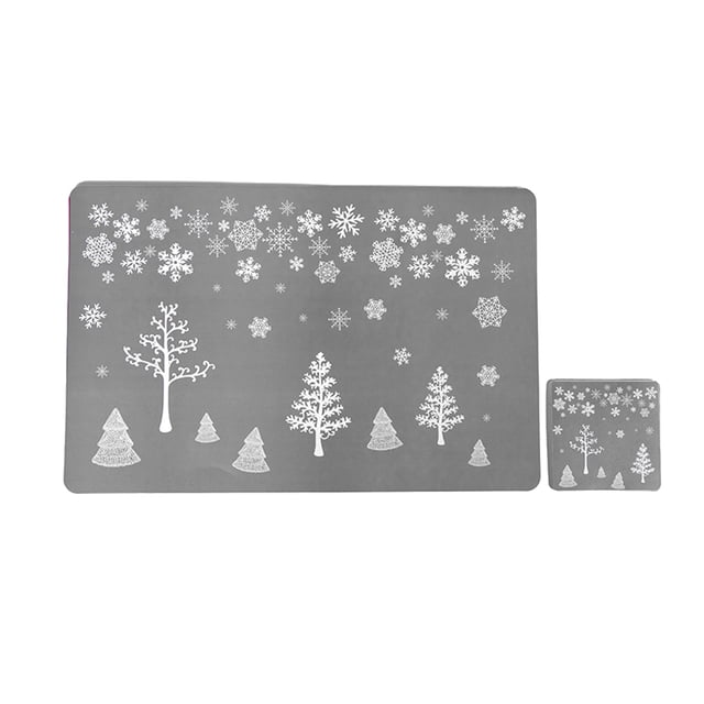 Juego de 12 manteles individuales navideños con estampado de árbol de Navidad, cojines protectores para mesa, manteles individuales estampados, color gris