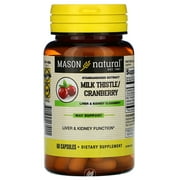 Mason Natural, Milk Thistle/Cranberry, Standardized Extract, Liver & Kidney Cleanser, 60 Capsules, Pack of 2