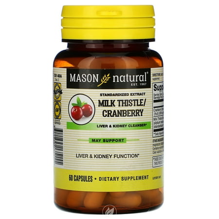 Mason Natural, Milk Thistle/Cranberry, Standardized Extract, Liver & Kidney Cleanser, 60 Capsules, Pack of 2