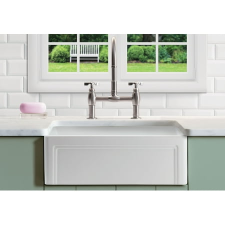 Reversible Fireclay Farmhouse Olde London Reversible Farmhouse Fireclay 30 in. Single Bowl Kitchen Sink in White with Grid and Strainer ()