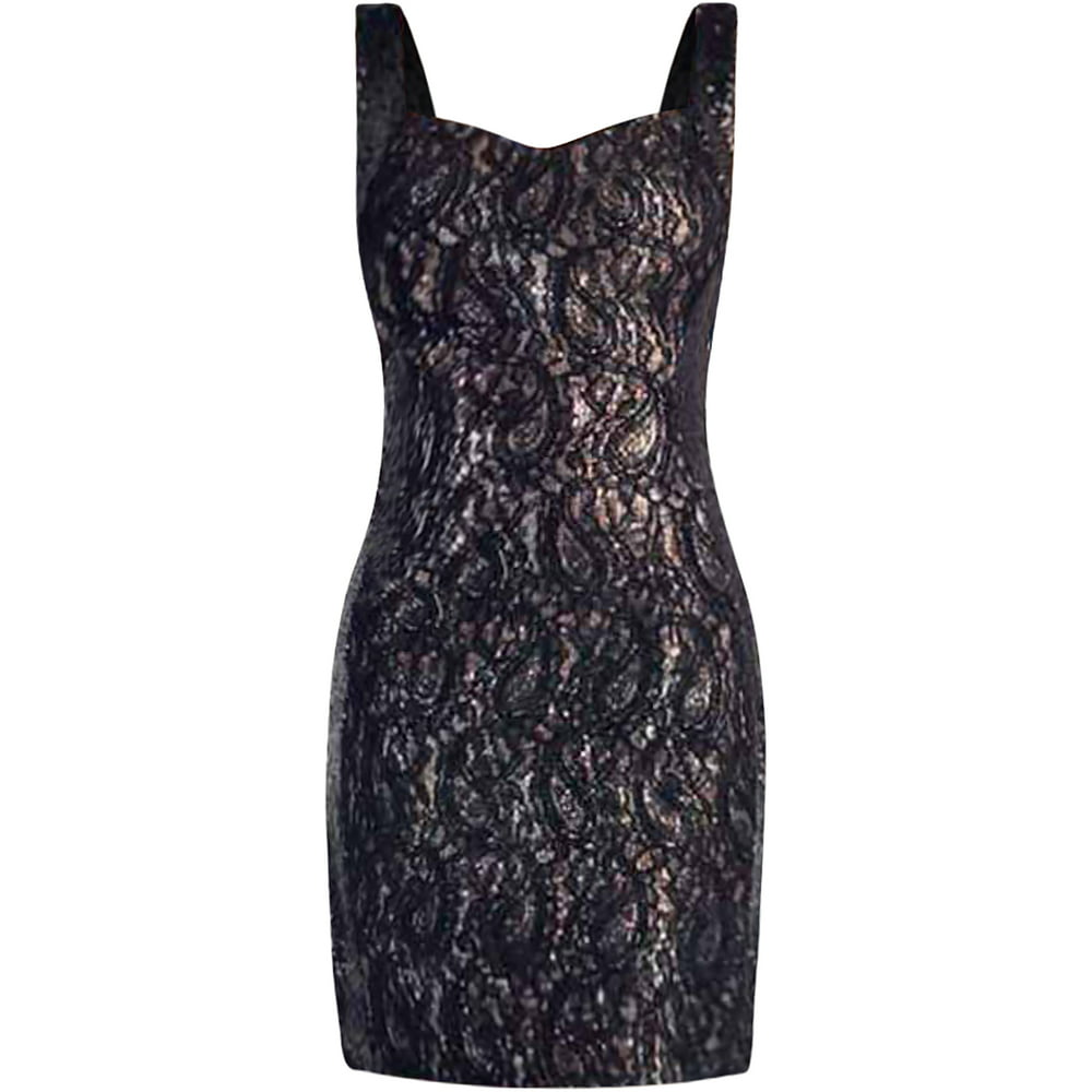 Luxury Divas - Black Lace & Gold Sequin Metallic Cocktail Dress Size ...