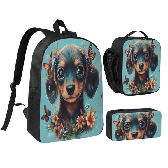 Miniature Dachshund Backpack 17 Inch Set with Lunch Bag and CaseDurableTravel Bag Combo for Work Commuting Daily Use