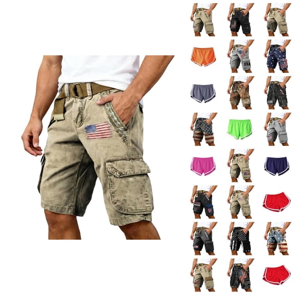 Independence Day Shorts for Men 2026 Summer Casual Us Flag Print Straight Leg Cargo Shorts with Pockets