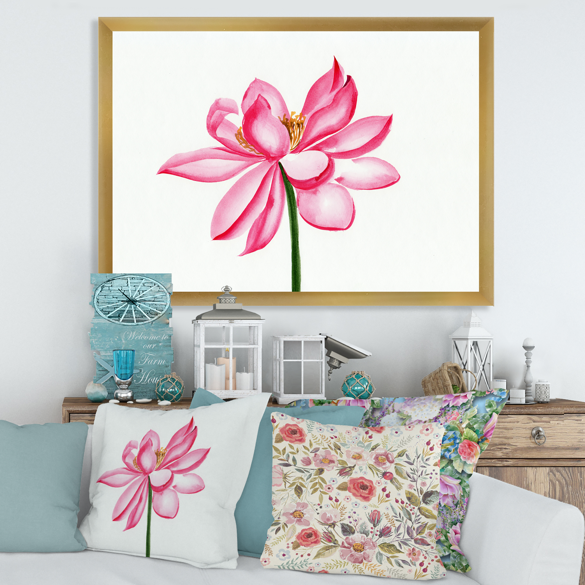 Designart 'Ancient Detail of A Pink Lotus' Traditional Framed Art Print