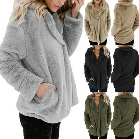 Fashion Luxury Women Winter Warm Outwear Teddy Bear Pocket Fluffy Fleece Fur Coat Hot
