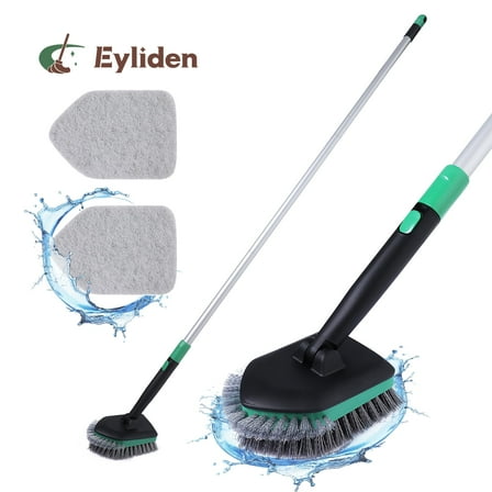Eyliden Shower Scrub Brush with Scouring Pads for Bathtub Kitchen Toilet, 53" Long (Green&Black)