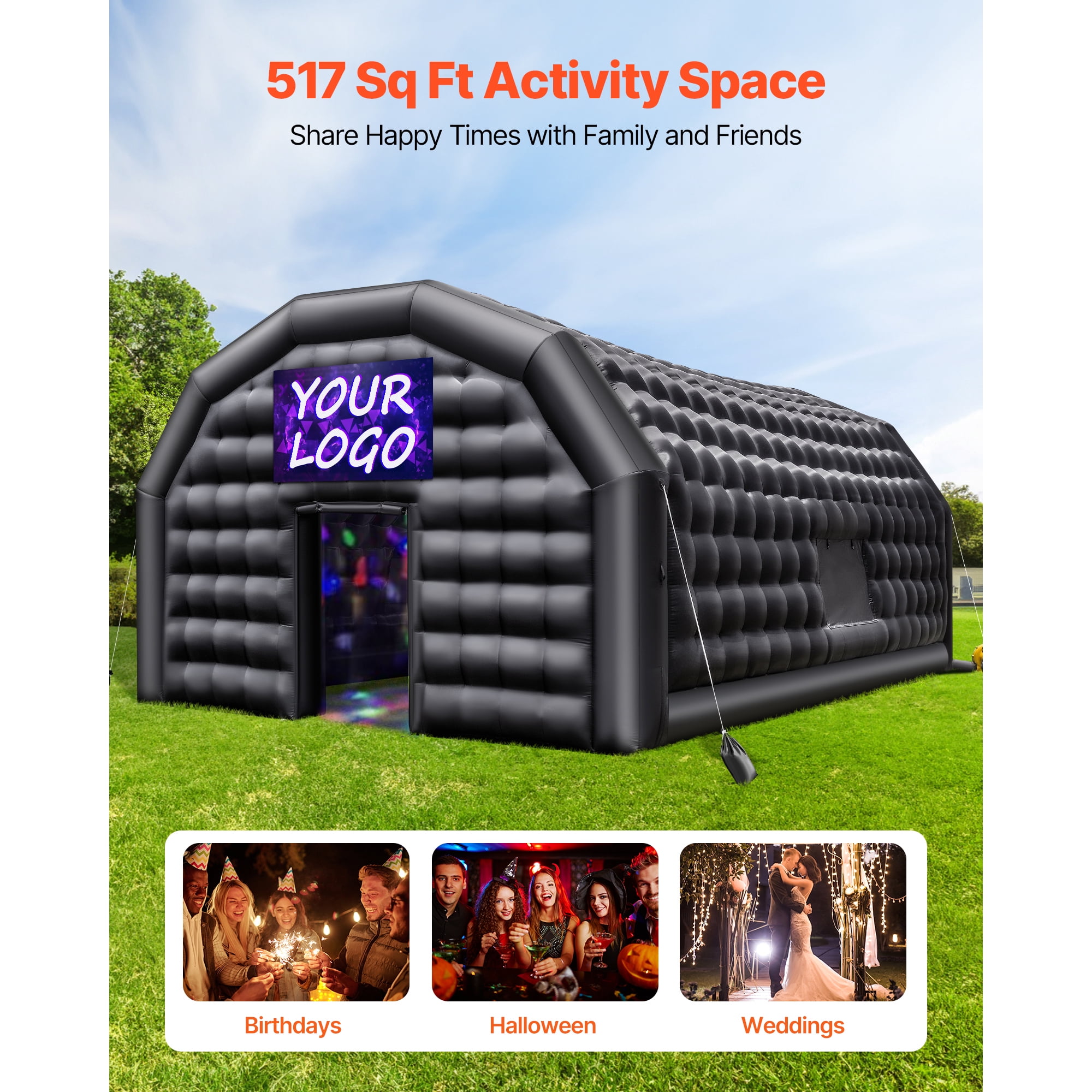 KFFKFF Inflatable Nightclub, 26.2 x 19.7 x 13.1 ft Party Tent with 1100W Blower & Sandbag, Ventilated Blow-up Event Space with 2 Windows, Air Cube House for Celebrations and Gatherings