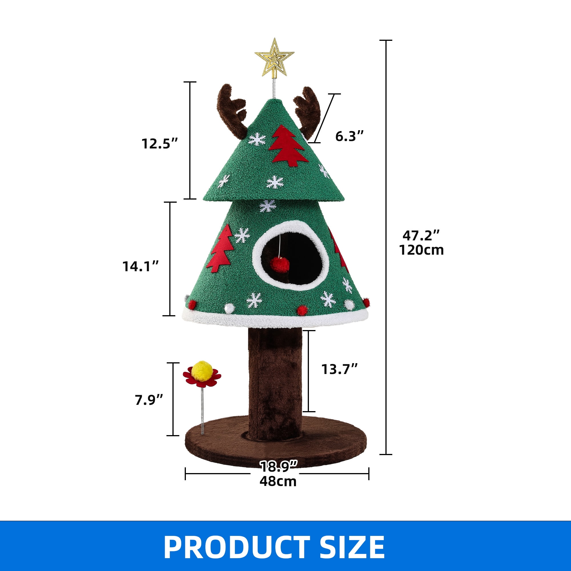 Dextrus 47" Christmas Cat Tree and Tower Condo  with Balls & Cat Teaser, Cat Furniture for Small Cats, Green