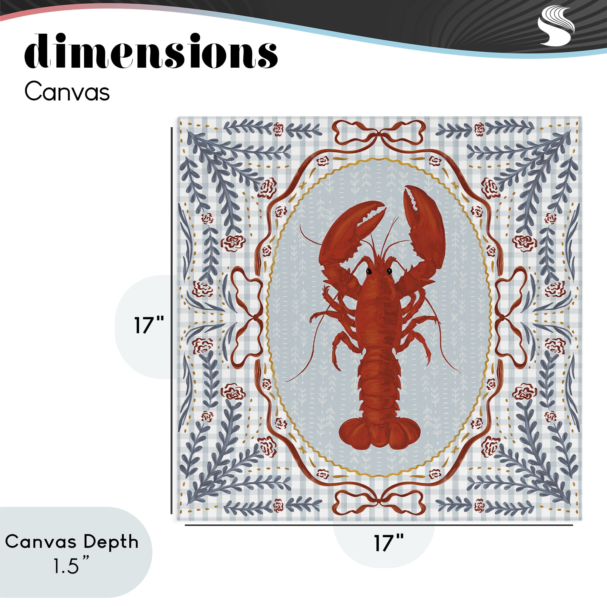 Stupell Industries Lobster Portrait Blue Gingham Canvas Wall Art, design by Vero Illustrates