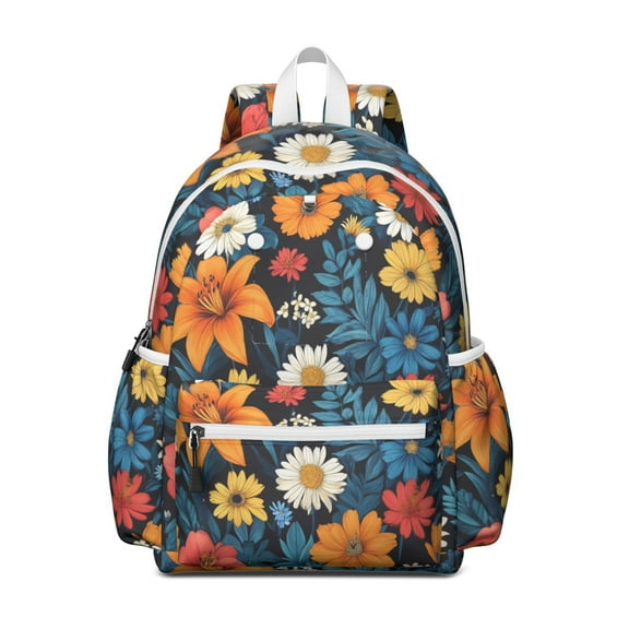 Colorful Floral Pattern Backpack for School,Cute School Bag,Schoolbag with Adjustable Shoulder Straps & Padded Back,13.4"x11"x4.7"