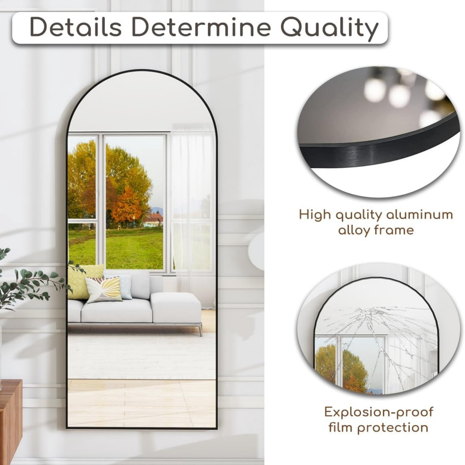 Easy4Home 64"x21" Arched Full Length Mirror Freestading Full Body Floor Mirror, Black