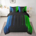 thumbnail image 2 of jejeloiu Geometric Stripes Lines 7-Piece Twin Bedding Sets,Green Black Blue Bedding Comforter Set For Men Women Reversible, 2 of 8