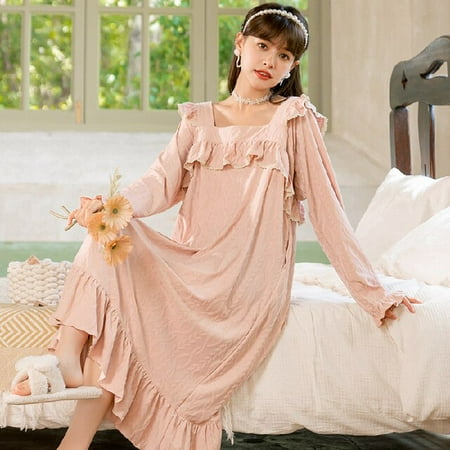 

DanceeMangoo New Autumn Nightgowns & Sleepshirts Womens Long Cotton Sleepwear Home Nightshirt Women Causal Loose Ladies Soft Women Dress