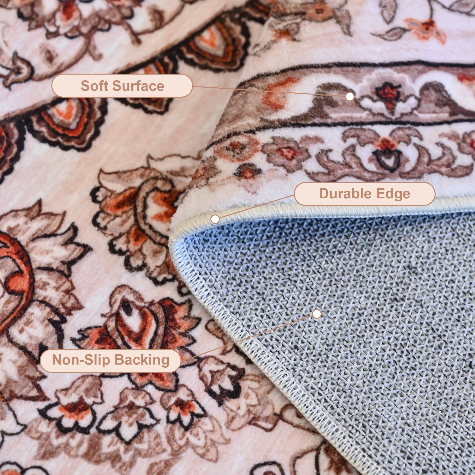 Pentantan 9'x12' Area Rugs, Washable Vintage Boho Rugs for Living Room, Moroccan Soft Indoor Carpet for Bedroom, Dining Room, Office, Brown