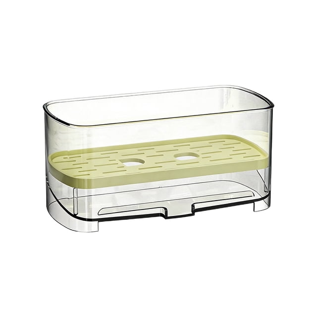 Escurridor de fregadero de acrílico, soporte para esponja de encimera, escurridor de paños de cocina, estante de doble capa para cuchillos, palillos y utensilios, blanco y verde, organizador pequeño