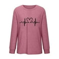 thumbnail image 4 of Ousvtion Women's Crewneck Shirt EKG Heartbeat Print Pullover Tops Casual Long Sleeve T-shirts Relaxed Fit Blouse Spring Summer Clothes Saving,A05-Pink,XX-Large, 4 of 4