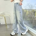 thumbnail image 6 of RUTAYY Toddler Girls Fashion Cute Personality Pants Elastic Waist Wide Leg Jeans Casual Demin Pants With Pockets Trouser Stylish Pants, 6 of 9