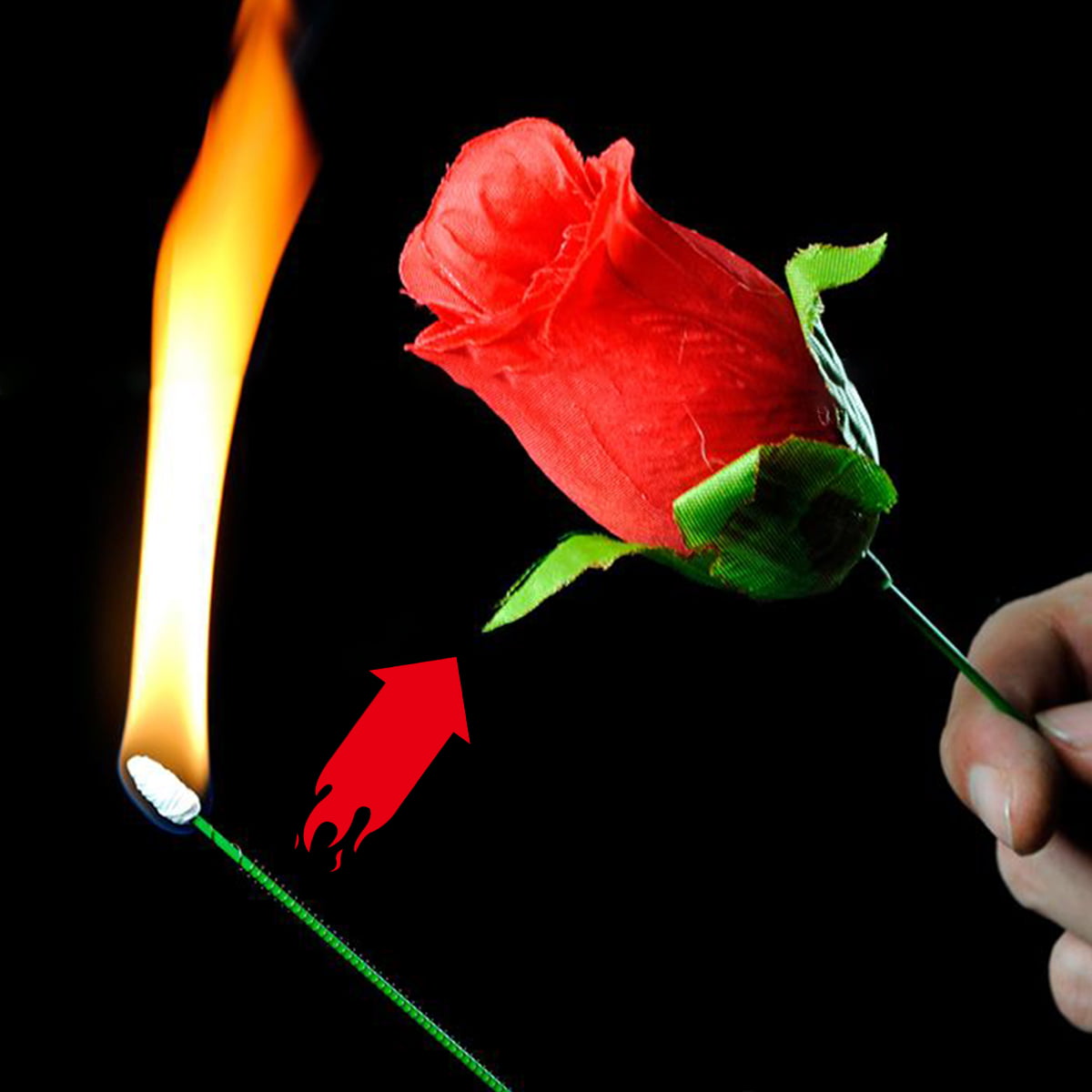 Stage Close Up Magic Trick Torch Rose to Fire Tricks Flame Appearing Flower Hot 