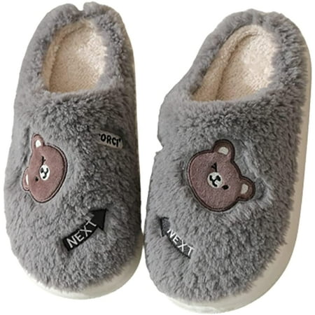 

PIKADINGNIS Women Men Cute Animal Printed Rabbit Bear Fluffy House Slippers Warm Faux Fur Furry Soft Indoor Shoes