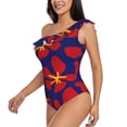thumbnail image 4 of Balery Red Floral One Shoulder Swimsuits for Women Ruffle Swimsuits Tummy Control One Shoulder Bathing Suits-Small, 4 of 8