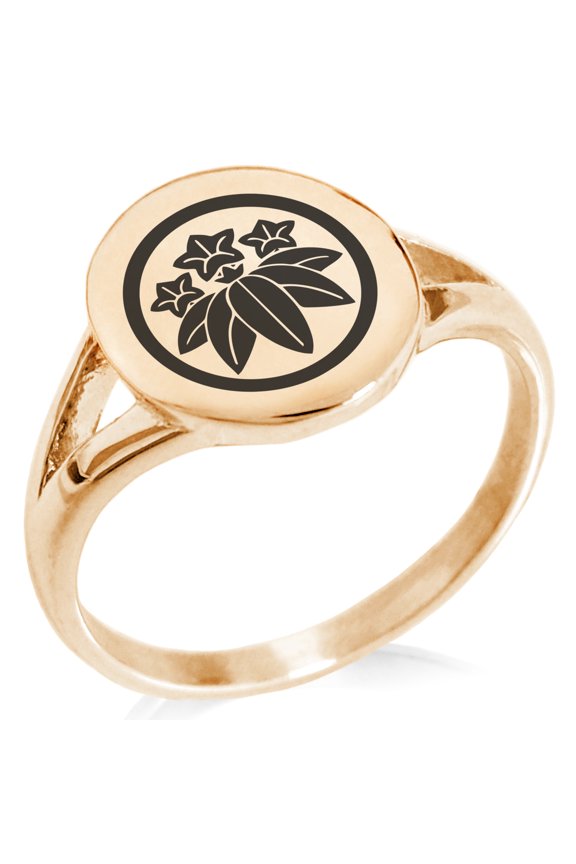 Stainless Steel Ishikawa Samurai Crest Minimalist Oval Top Polished Statement Signet Ring