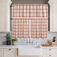 thumbnail image 4 of 3 Piece Kitchen Curtains and Valances Set Yellow Buffalo Plaid Cafe Curtains 24 Inch Length Red Lines Grid Pattern Vintage Valance & Tier Curtain for Living Room Bedroom Window 54"x18"+27"x24"*2, 4 of 6