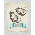 thumbnail image 1 of Oyster Tapestry, Sketched Virginica Atlantic Oysters on Polka Dot Background, Wall Hanging for Bedroom Living Room Dorm Decor, 60W X 80L Inches, Azure Blue Dark Brown and Beige, by Ambesonne, 1 of 2