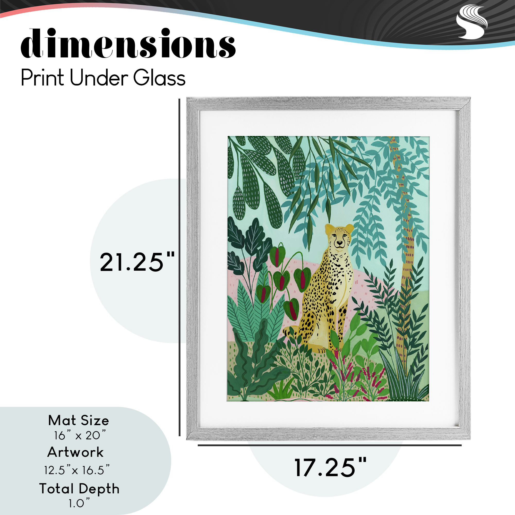 Stoic Leopard Tropical Forest Gray Framed Print Under Glass, design by Nabeela Rumi