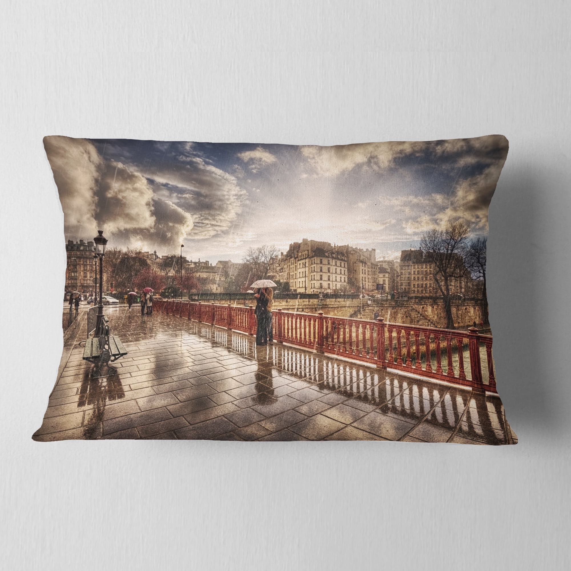 Designart Bridge in Rain - Landscape Photo Throw Pillow - 12x20