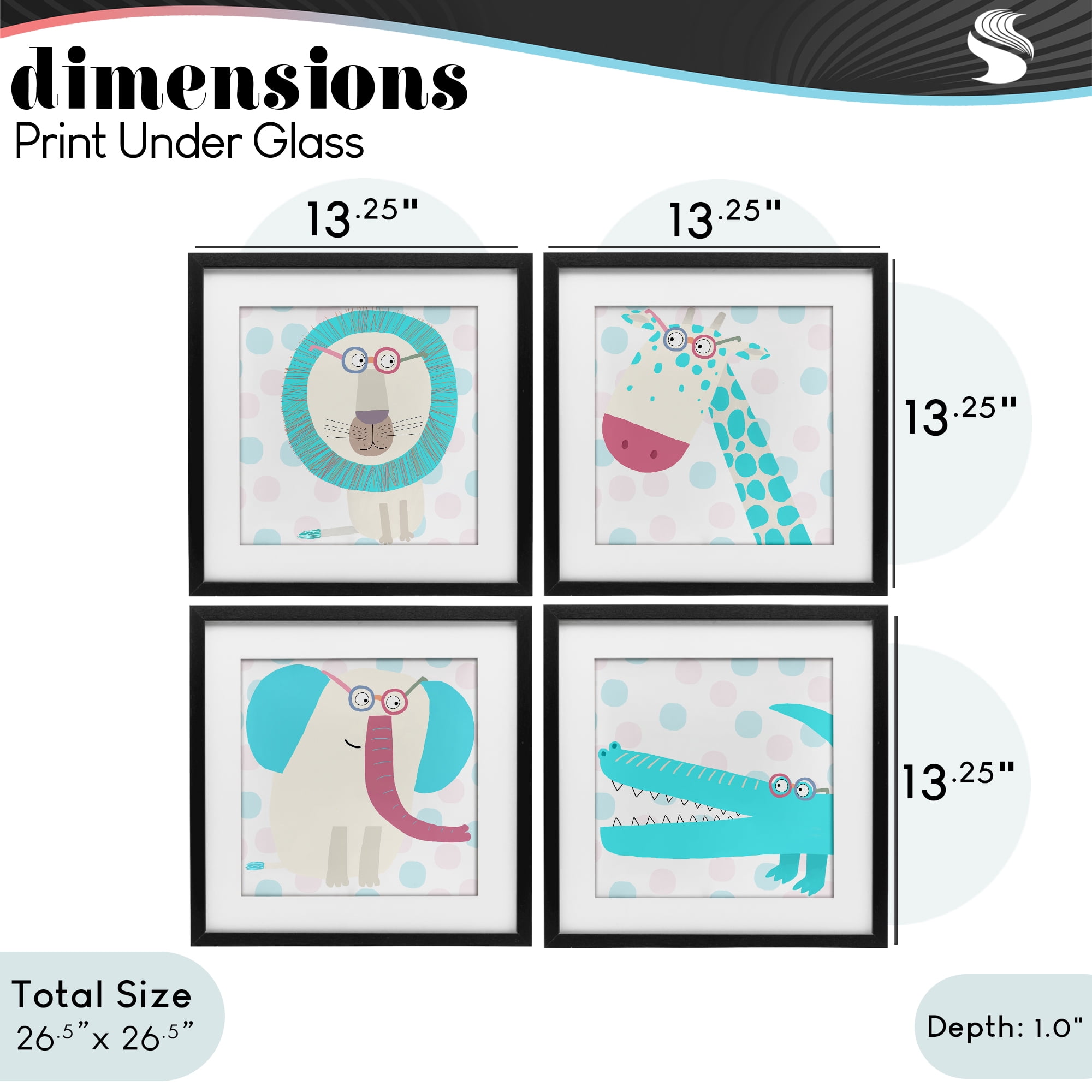 Stupell Industries Electric Blue Wild Animals 4 Piece Black Framed Print Under Glass Set, design by Carla Daly