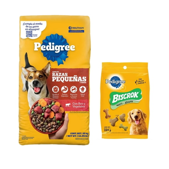 Pedigree Adulto Raza Pequeña 20 Kg + Premios Pedigree Biscrok Multi Adulto 225g