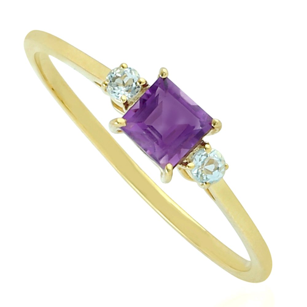 Artisan Amethyst Ring 10kt Yellow Gold Designer Handmade