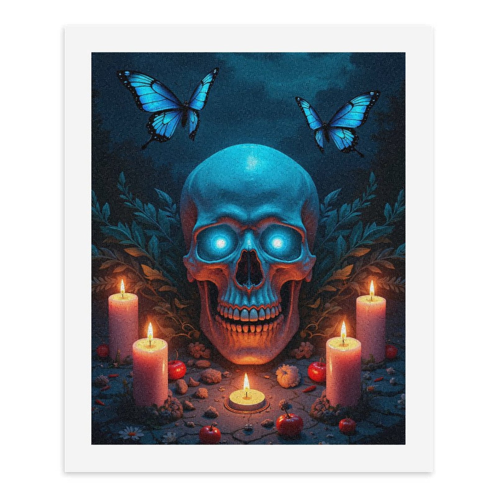 Paint By Numbers Kit for Adults Beginner - DIY Glowing Skull Candles Butterflies Canvas Painting Kits for Adults, Frameless Paint By Number for Adults for Home Wall Decor 16x20 Inch