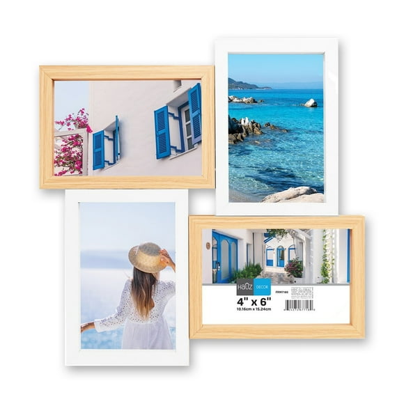 Hauz FRM7180 - Cadre Photo Collage Flottant 4 Images 4x6 Blanc et Clair