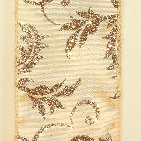 The Ribbon People Ivory Sparkle Leafy Swirl Wired Craft Ribbon 2.5" x 40 Yards