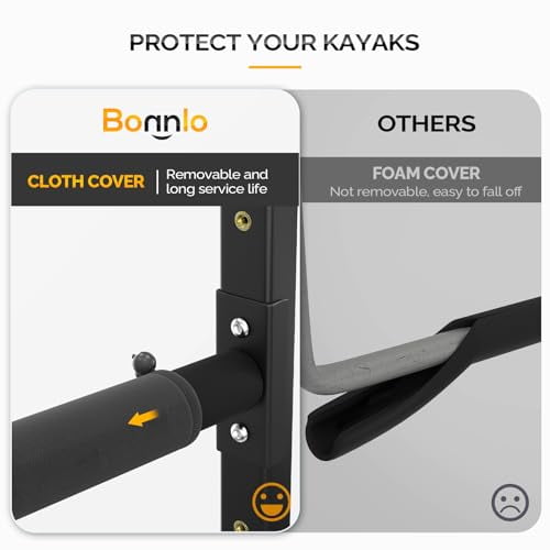 Bonnlo Kayak Storage Rack, Adjustable Heavy Duty Kayak Rack for Kayaks Paddle Boards, Kayak Paddle Holder for Garage, Spacesaver, Gentle on Padding, Boat Organizer